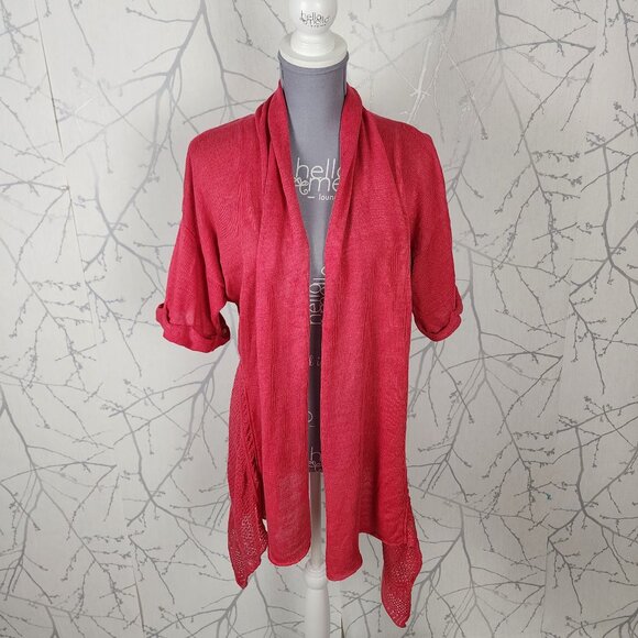 Elie Tahari Red 68% Linen Knit Open Hankie Hem Cardigan - Picture 1 of 6